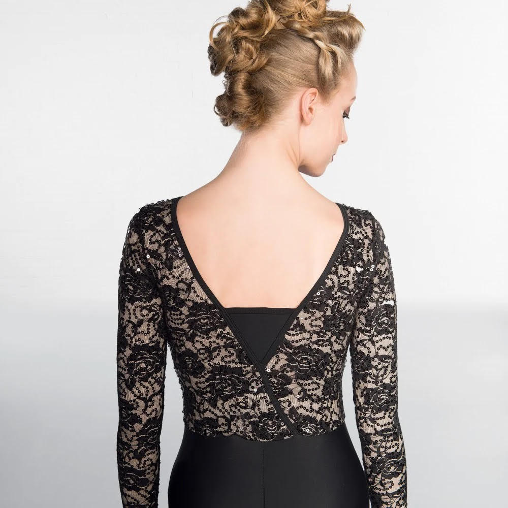 SS009 1st Position Black Sequin Lace Leotard