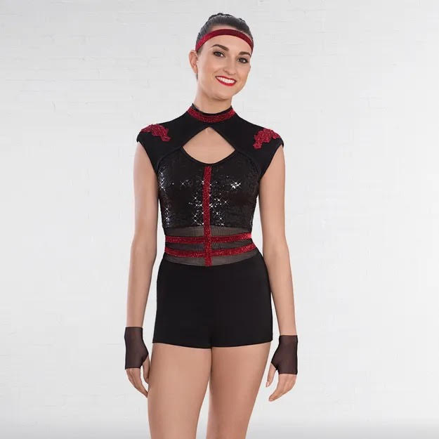 SS023 1st Position Cap Sleeved Sequin Unitard With Cutaway Panels