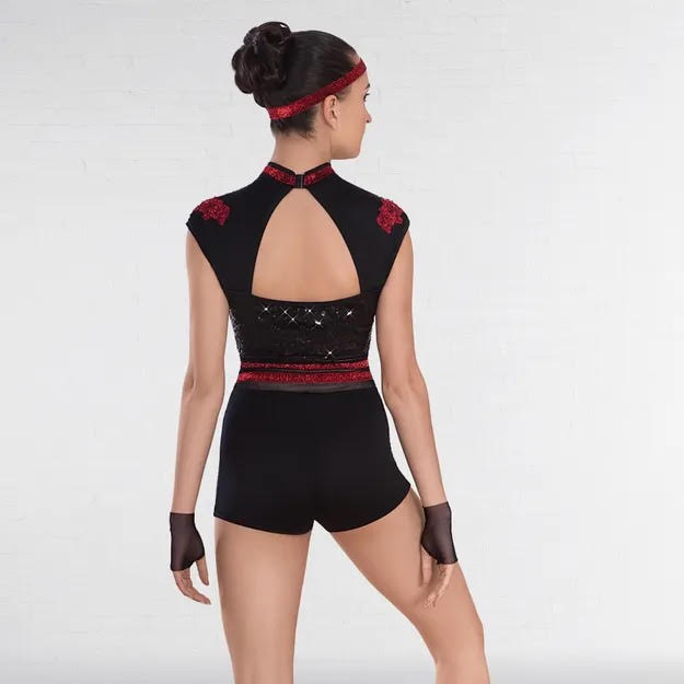 SS023 1st Position Cap Sleeved Sequin Unitard With Cutaway Panels