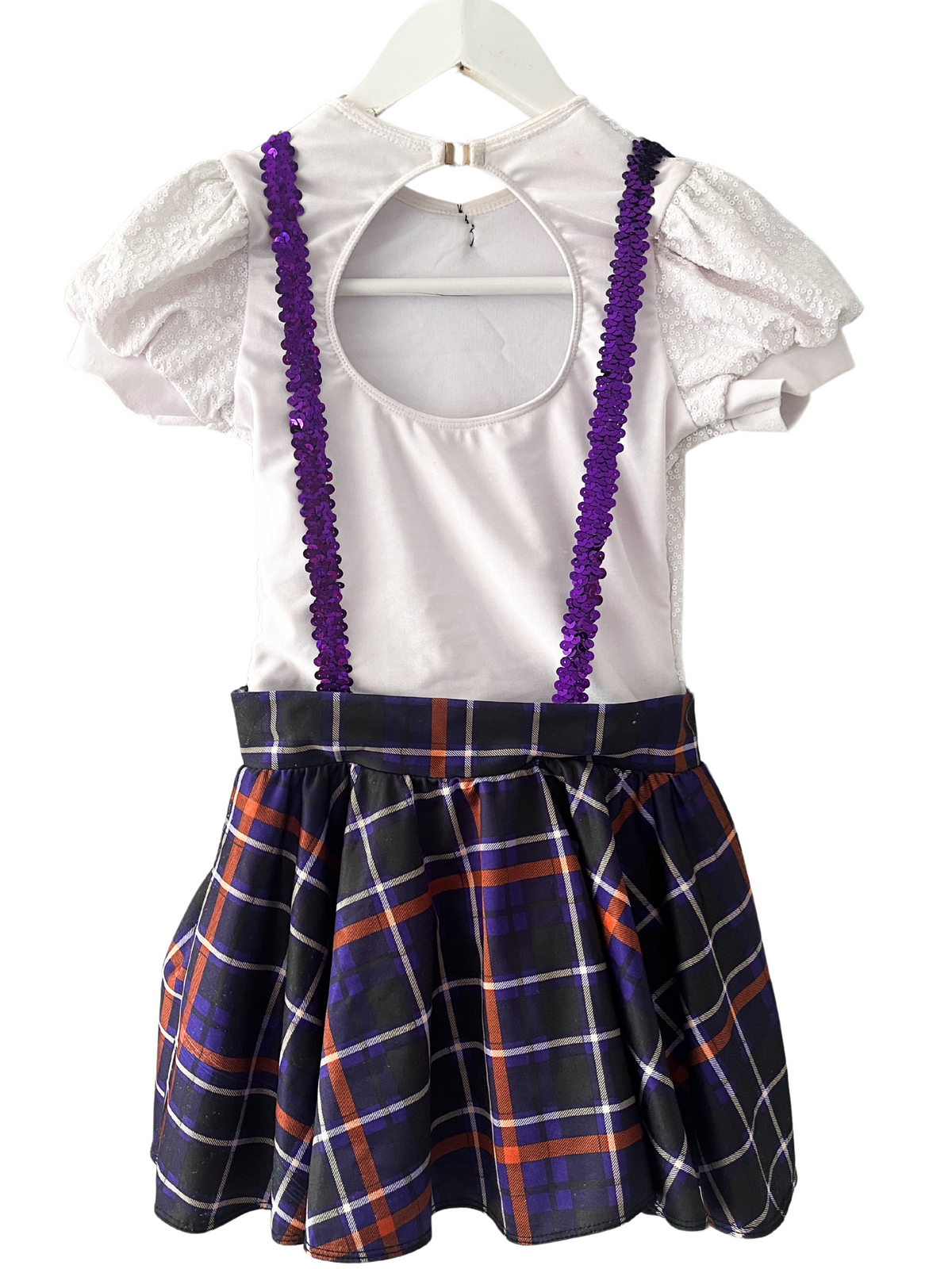 SS027 Revolution White & Purple Tartan Bow Dress