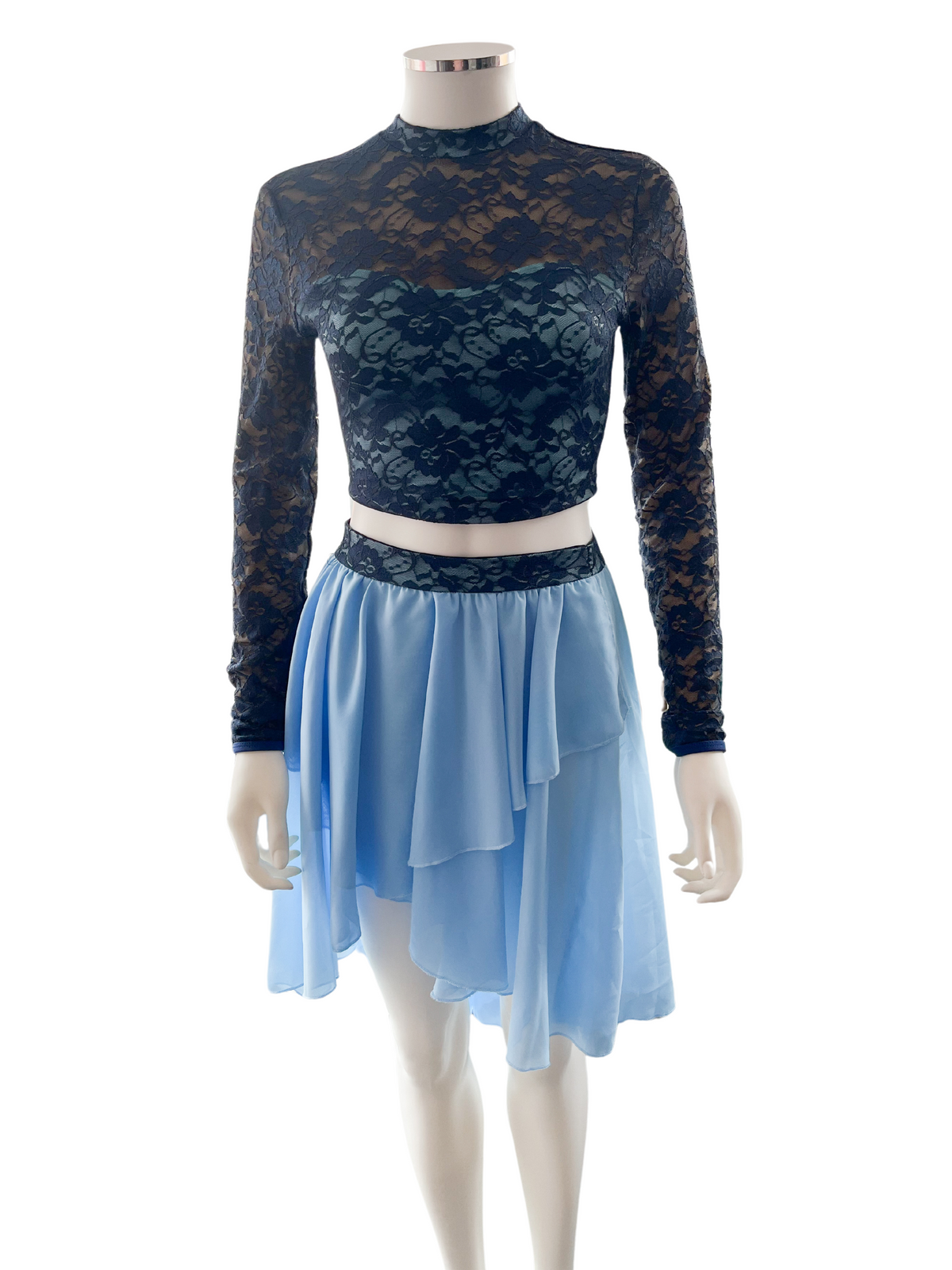 SS029 1st Position Black Lace Leotard and Blue Skirt