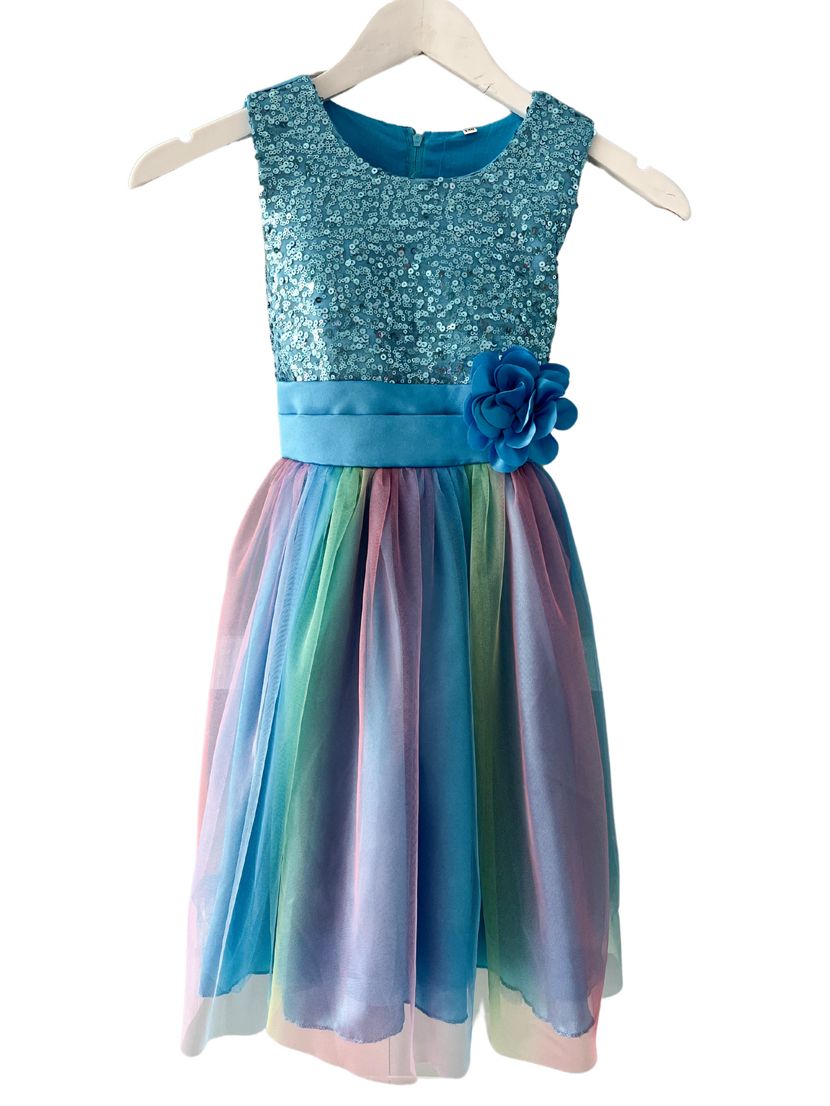 SS048 Blue Sequin Rainbow Dress