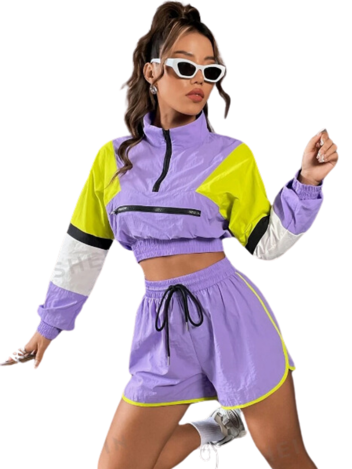 SS067 Shein Lilac Hip Hop Tracksuit Top & Shorts