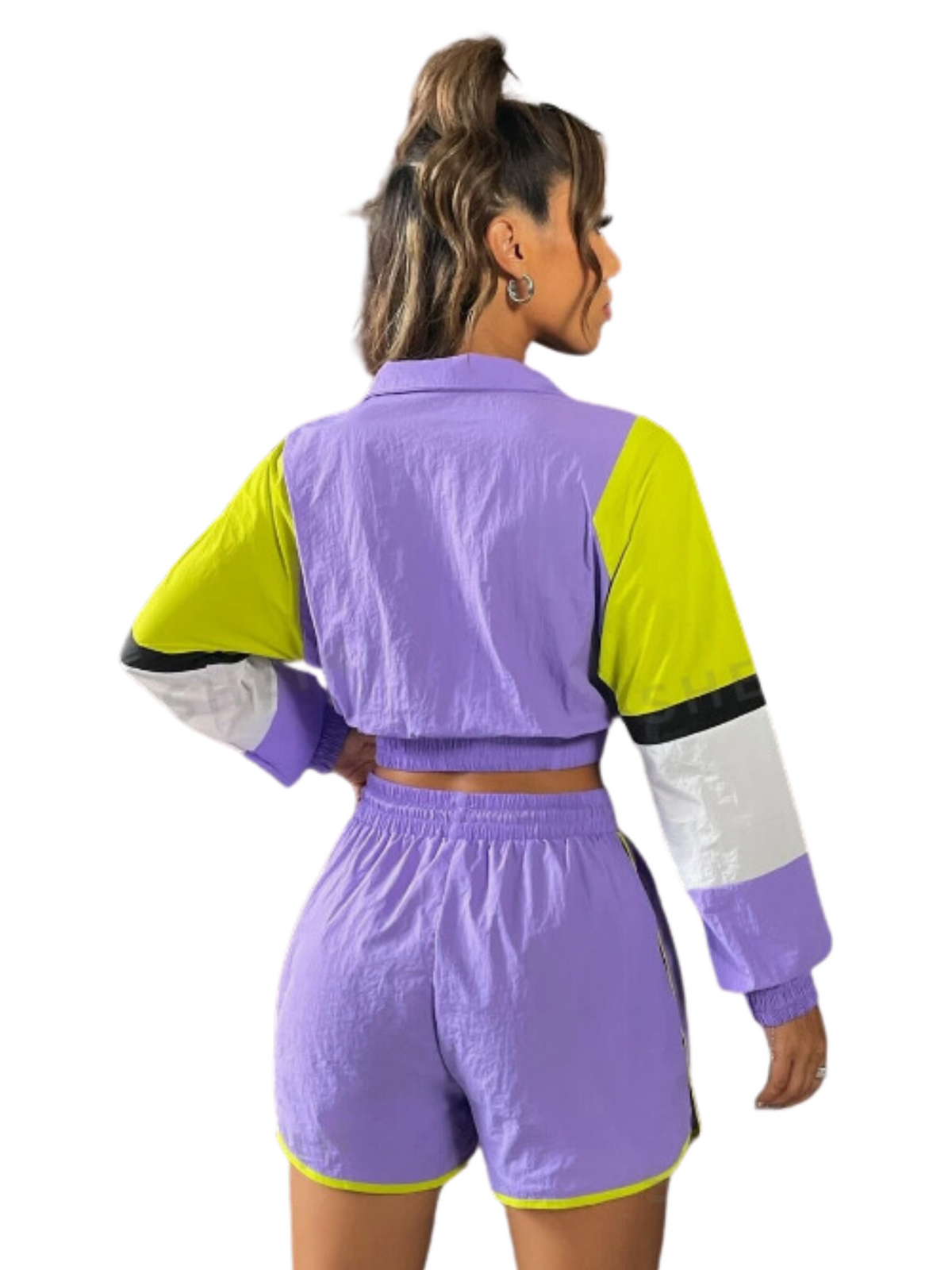 SS067 Shein Lilac Hip Hop Tracksuit Top & Shorts